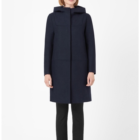 COS Darkest Navy Blue Hooded Wool Duffle Coat Size 12 - Picture 3 of 16